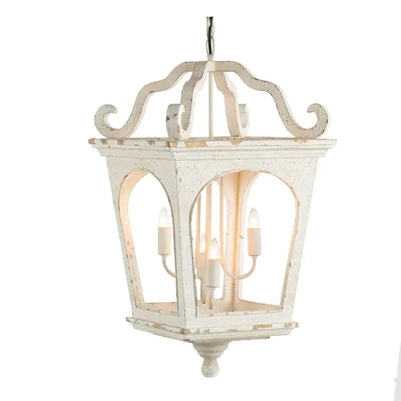 4 Light Wood Chandelier, Hanging Light Fixture With Adjustable Chain For Kitchen, Bulb Not Included - Cream White by HouseOfZazla