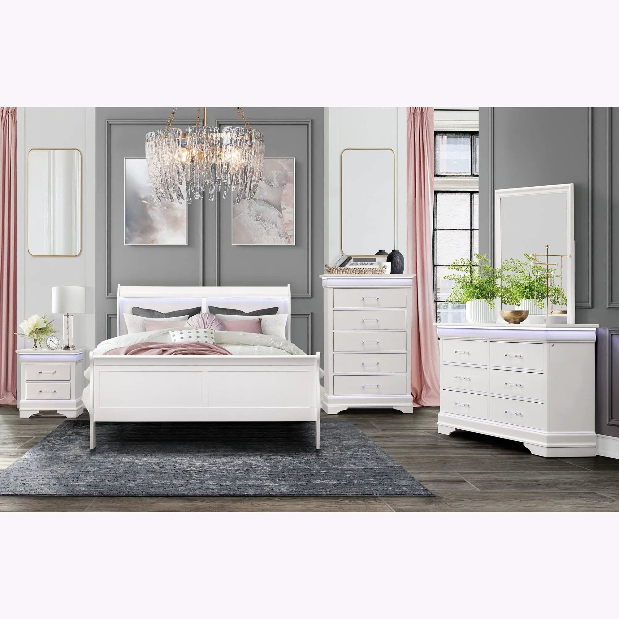 Charlston - Modern Sleigh Design Bed With LED by Unique Piece Furniture