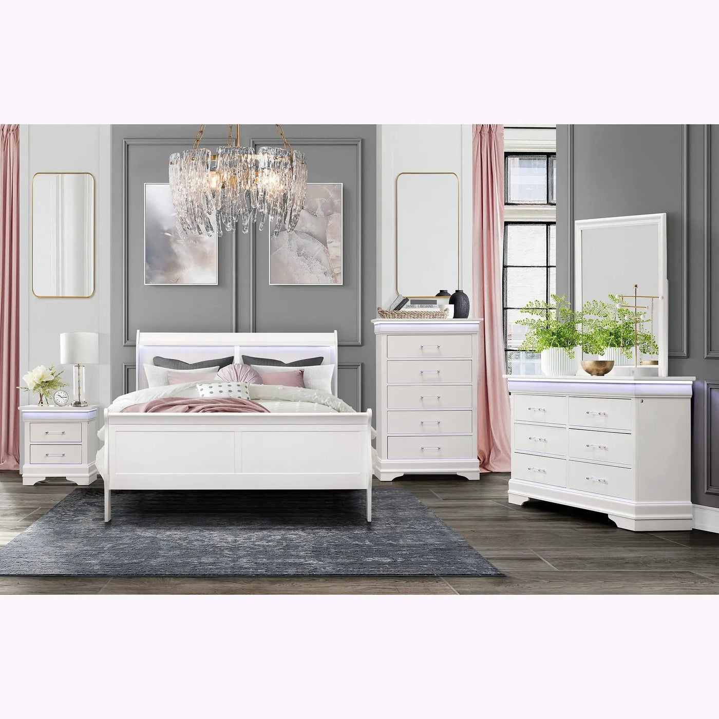 Charlston - 5 Piece Bedroom Set With LED Headboard by HouseOfZazla