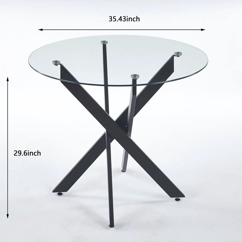 Dining Table With Cross Metal Leg And Tempered Glass, Modern Space Saving Kitchen Table For Living Room by Unique Piece Furniture