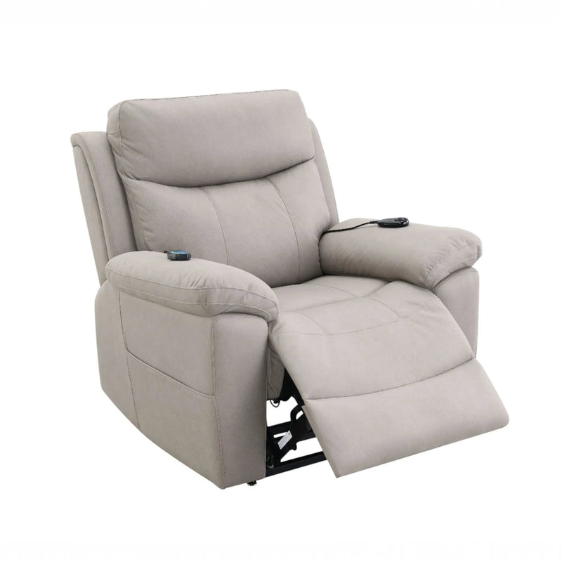 Chriki Beige Chenille & Black Finish Power Recliner with Lift, Heating, and Massage by HouseOfZazla