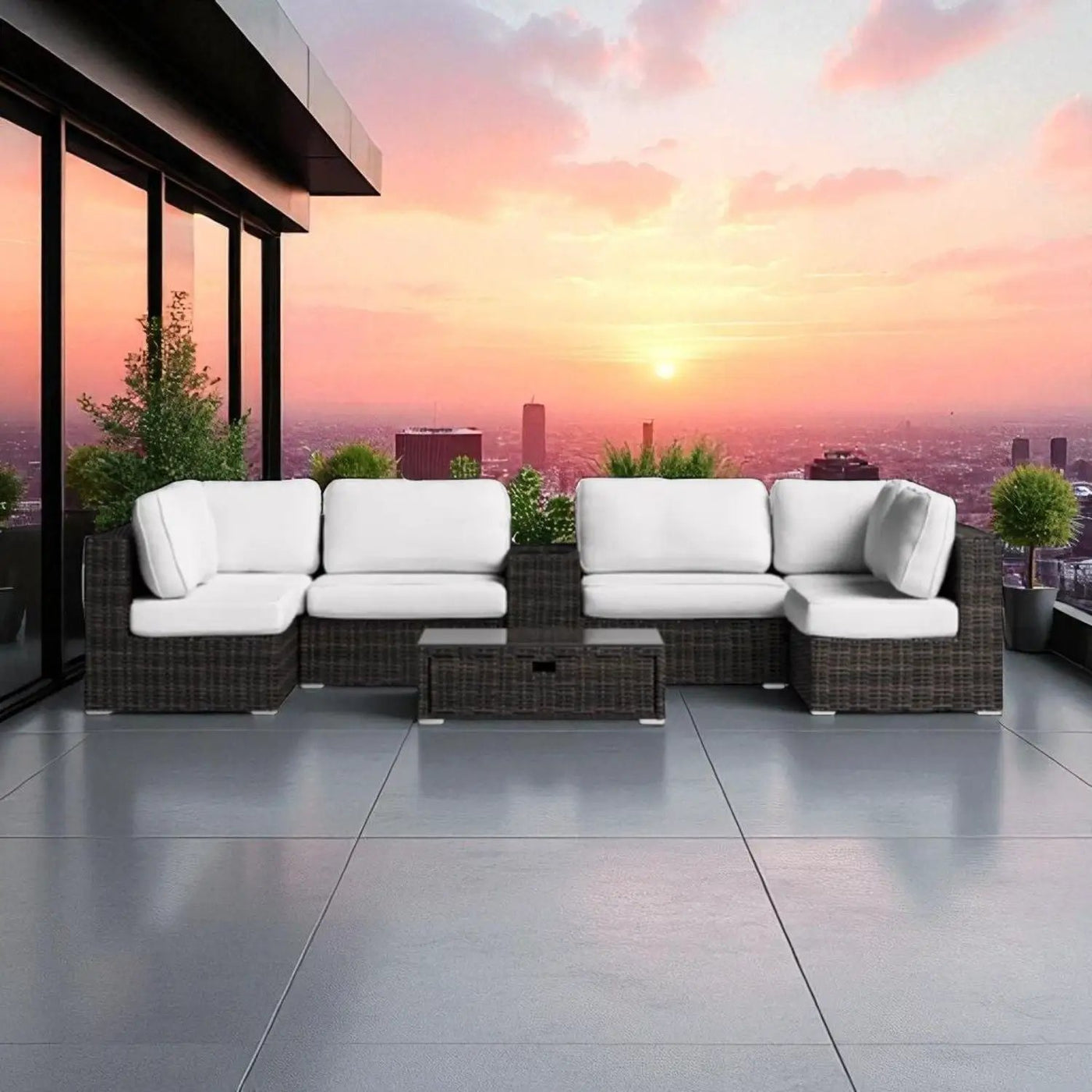 Elegant 4 Person Wicker Patio Seating Set With Cushions And Glass Top Table by HouseOfZazla