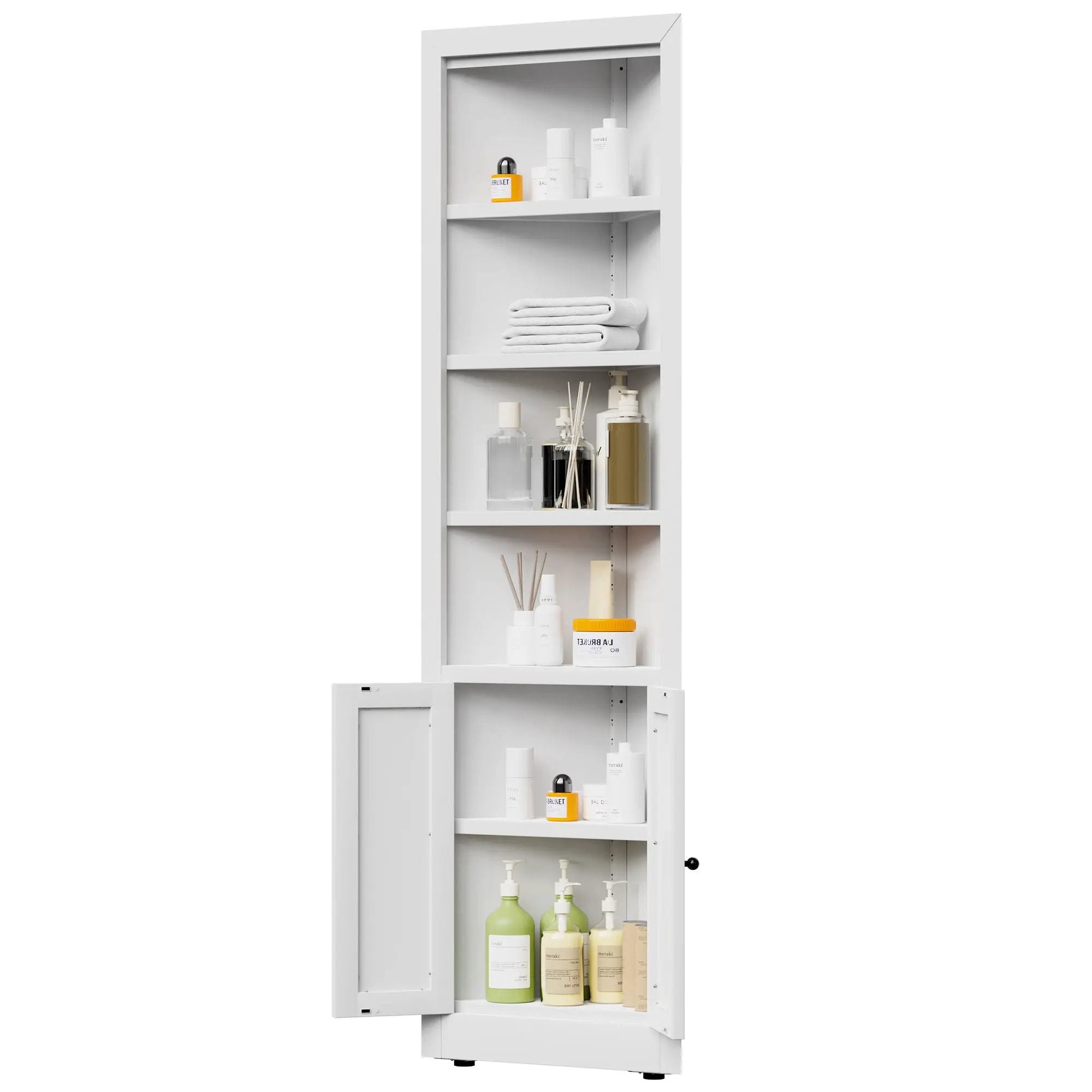 Tall Corner Storage Cabinet With 2 Doors, 5-Tier With Adjustable Shelves, Freestanding - White by HouseOfZazla