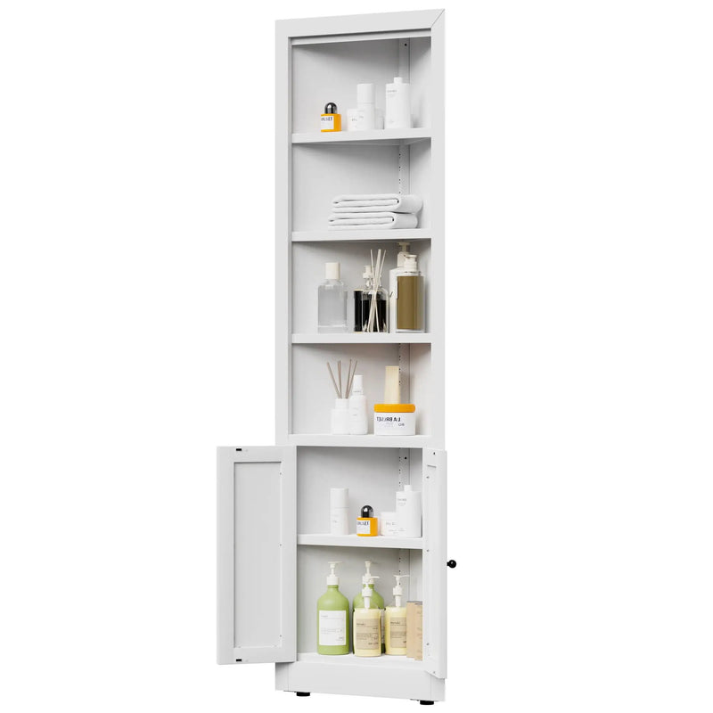 Tall Corner Storage Cabinet With 2 Doors, 5-Tier With Adjustable Shelves, Freestanding - White by HouseOfZazla