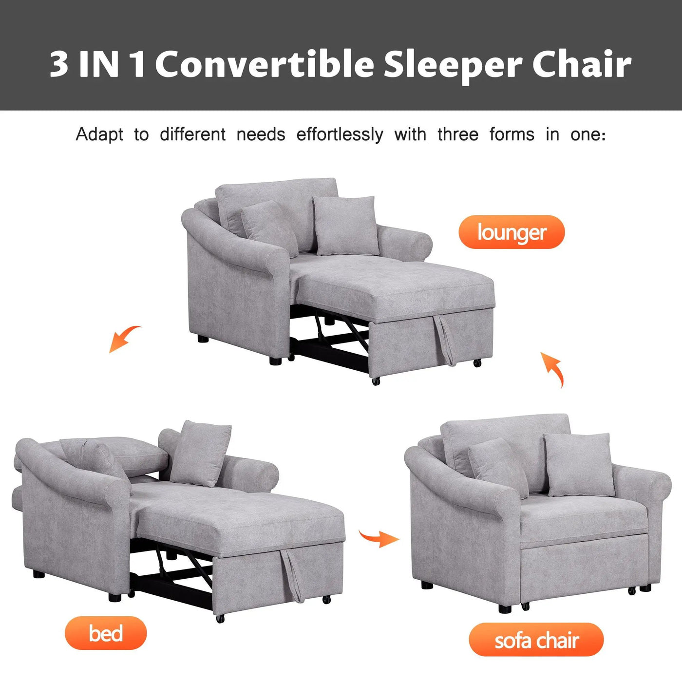Convertible Sleeper Chair With Adjustable Backrest by HouseOfZazla