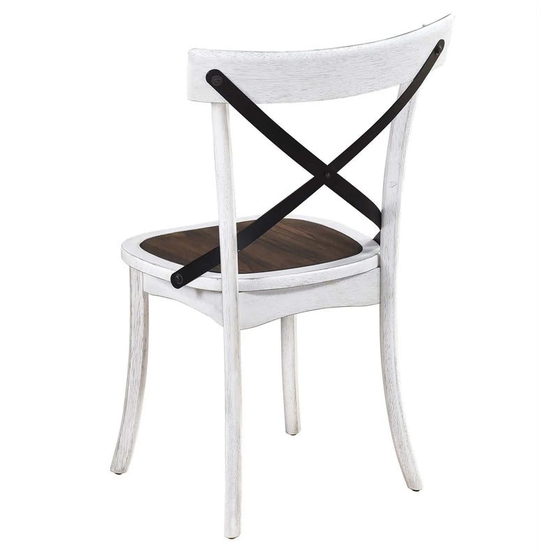 2 Pieces Set Dining Side Chair Rustic Modern Farmhouse Design Retro Design With Metal X Design - Antique Dark Oak / Antique White by Unique Piece Furniture