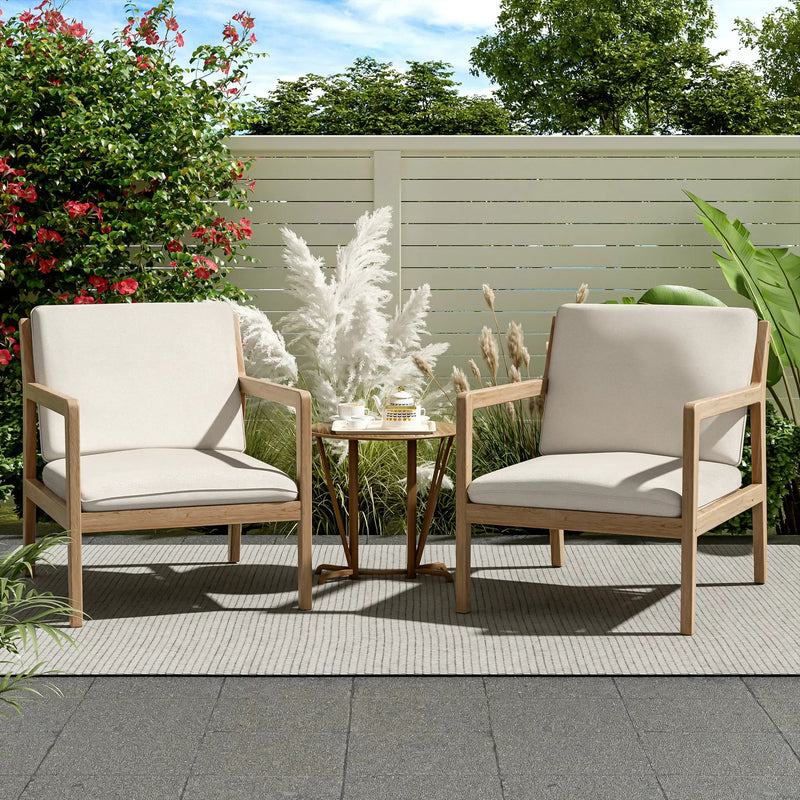 Outdoor Acacia Wood Armchair, Set of 2, Patio Club Chair with Cushions, Light Teak by HouseOfZazla