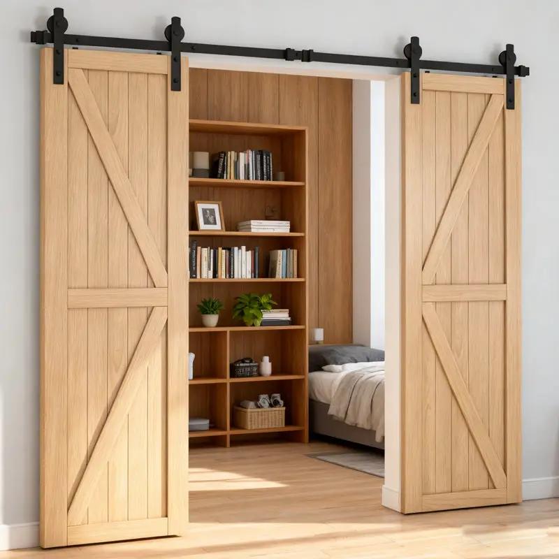 8 FT Double Sliding Barn Door Track and Handle Hardware Kit by HouseOfZazla