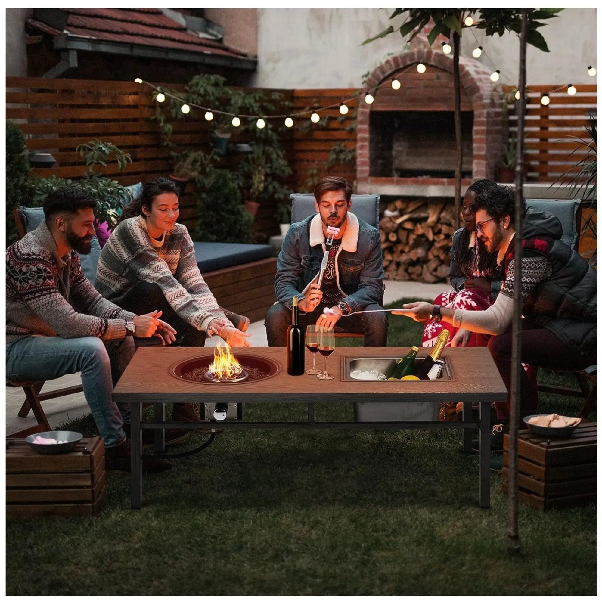 3 In 1 Outdoor Propane Fire Pit Table 50, 000 BTU With Ice Bucket - Beige by HouseOfZazla