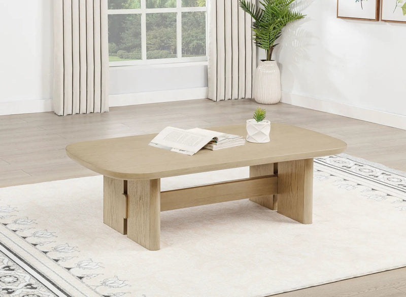 Kailani Coastal Rectangular Cocktail Coffee Table Beige Oak by Unique Piece Furniture