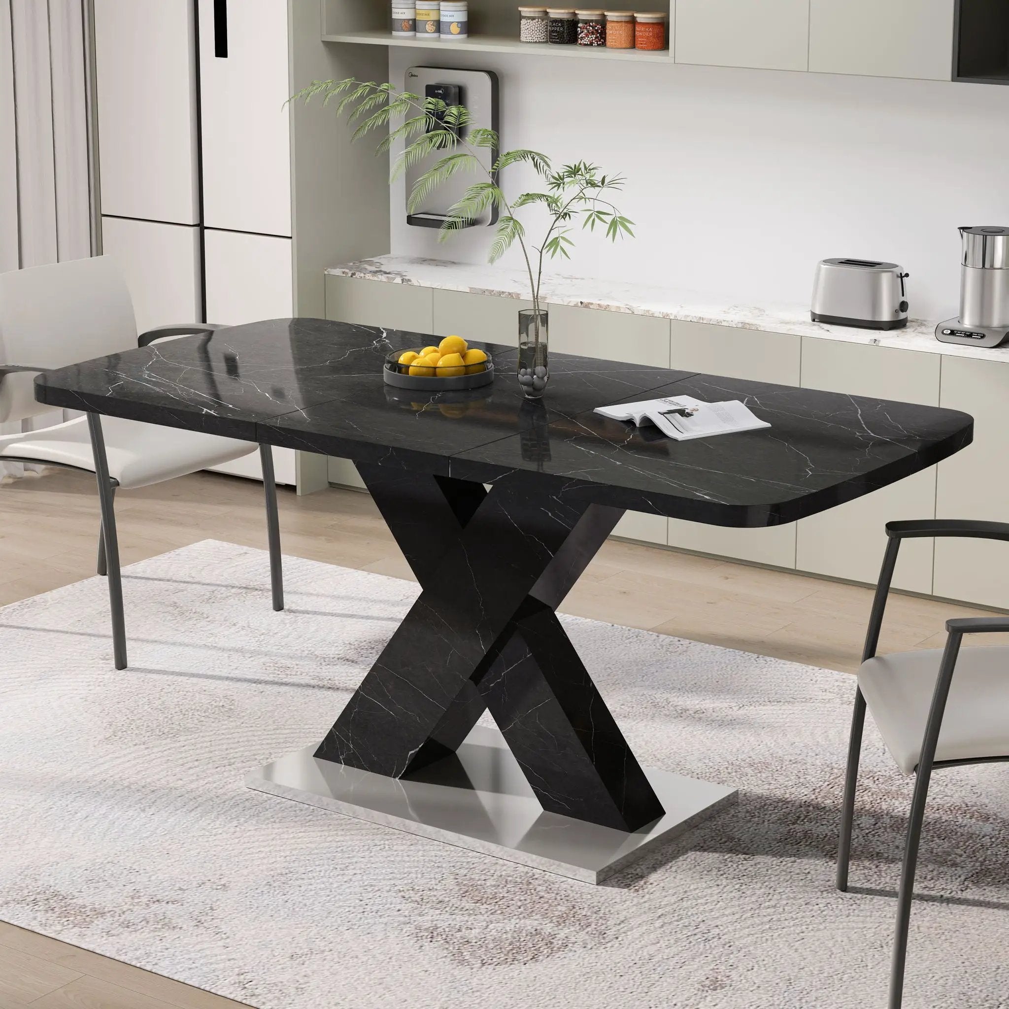 Modern Rectangle Dining Table With Stretchable TopAnd X Shape Legs by Unique Piece Furniture