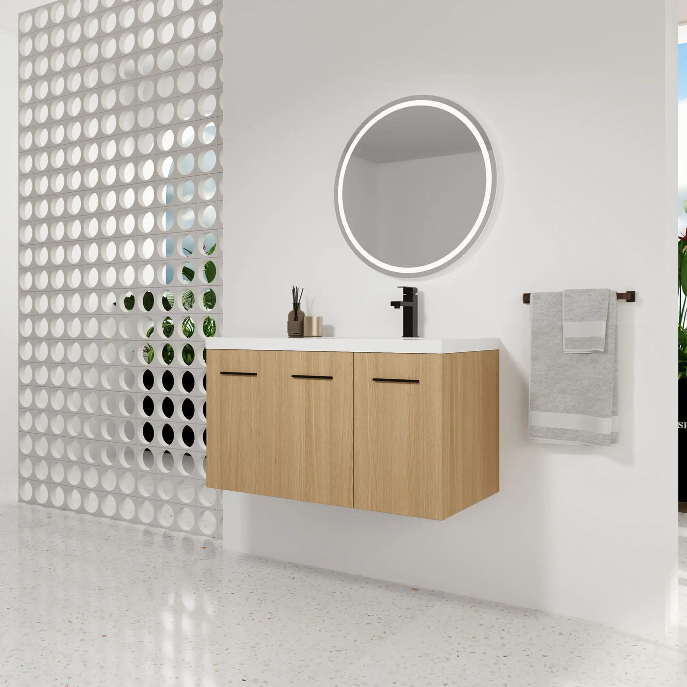 Wall Mounted Floating Bathroom Vanity With Sink, 3 Door Modular Cabinet by Unique Piece Furniture
