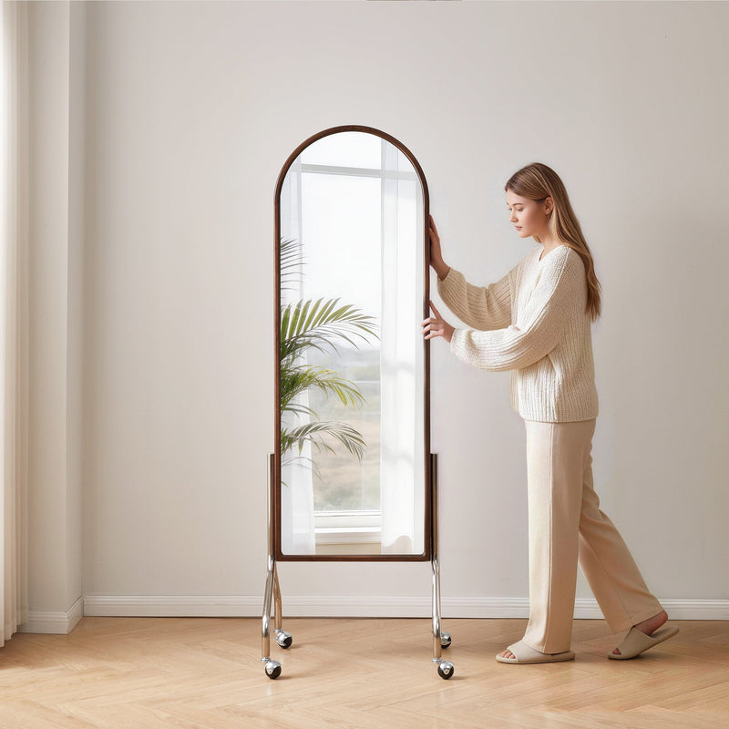 Arched Full Length Mirror with Storage Shelves & Wheels by HouseOfZazla