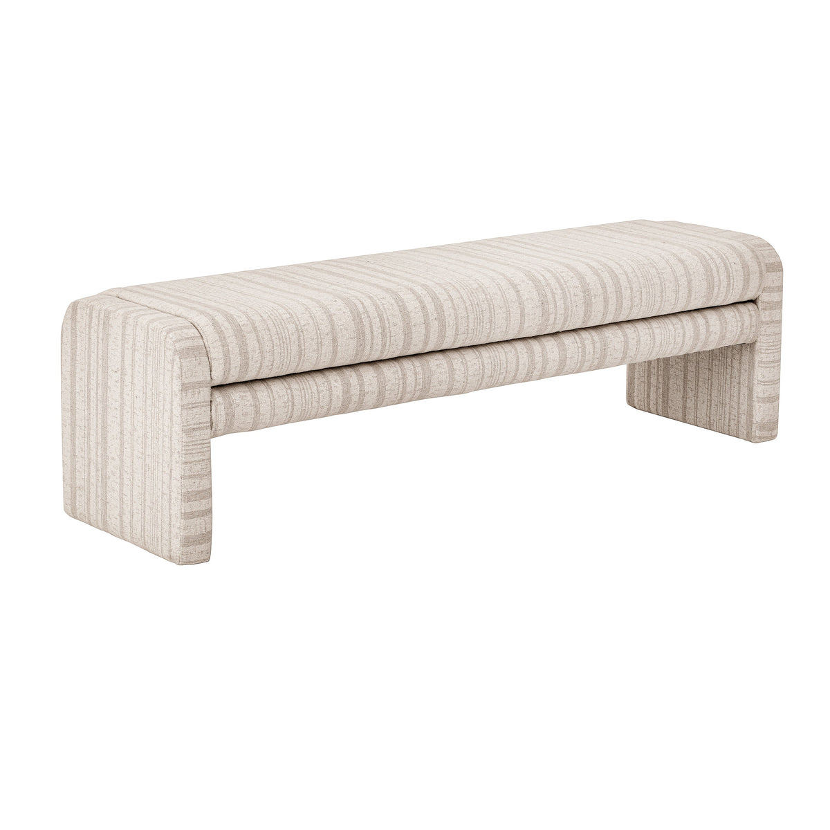 62.2 Inch Striped Upholstered Ottoman Bench with Thick Linen-Blend Upholstery - Striped, photo 7 of 10