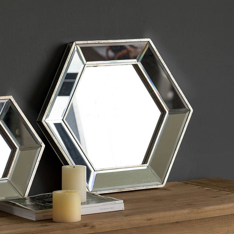 Pearl Silver Hexagon Wall Mirror with Contemporary Glass Design - Pearl Silver, photo 11 of 12