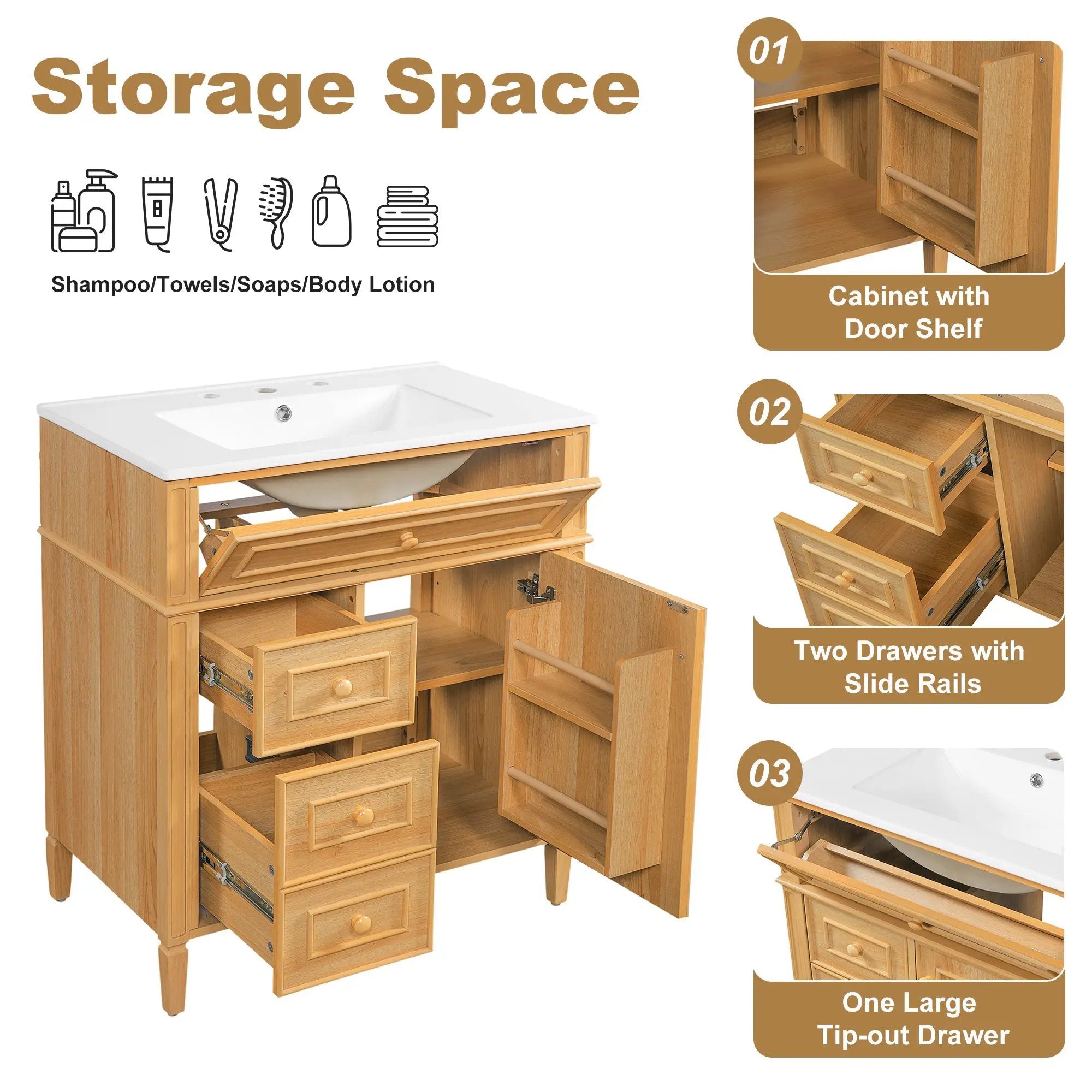 30" Bathroom Vanity with Sink and Wood Vanity Cabinet by HouseOfZazla