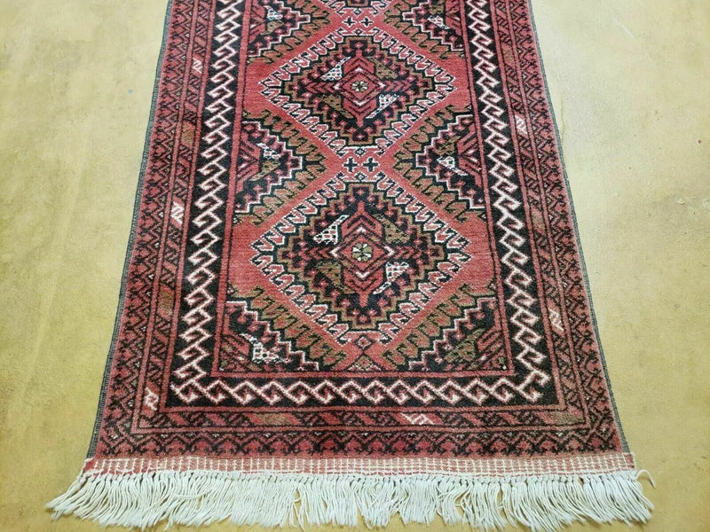2' 5" X 9' Vintage Handmade Bokhara Red Turkoman Pakistani Wool Runner Rug Organic by Jewel Rugs