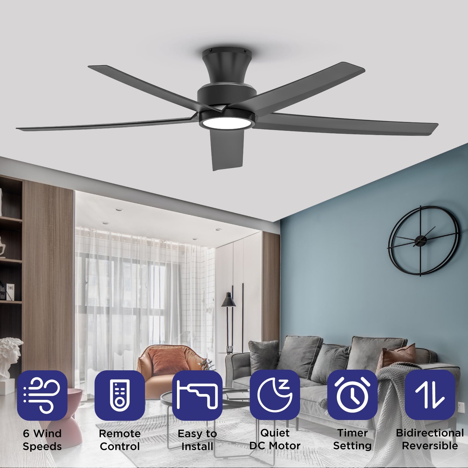 52 Inch Ceiling Fan with Light, Reversible DC Motor and Remote by HouseOfZazla