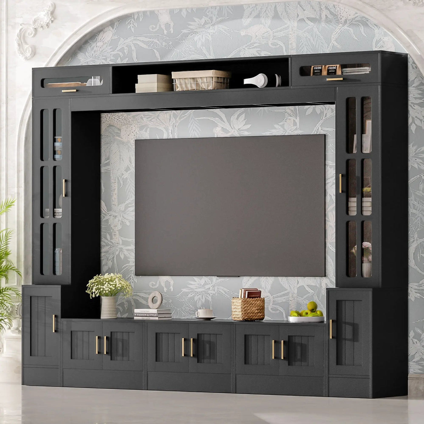 Wall Unit Entertainment Center With Bookshelves For TVs Up to 80" by HouseOfZazla