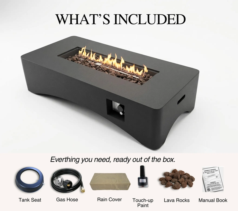 56" Propane Fire Pit Table, Rectangular Outdoor Gas Fire Pit by HouseOfZazla
