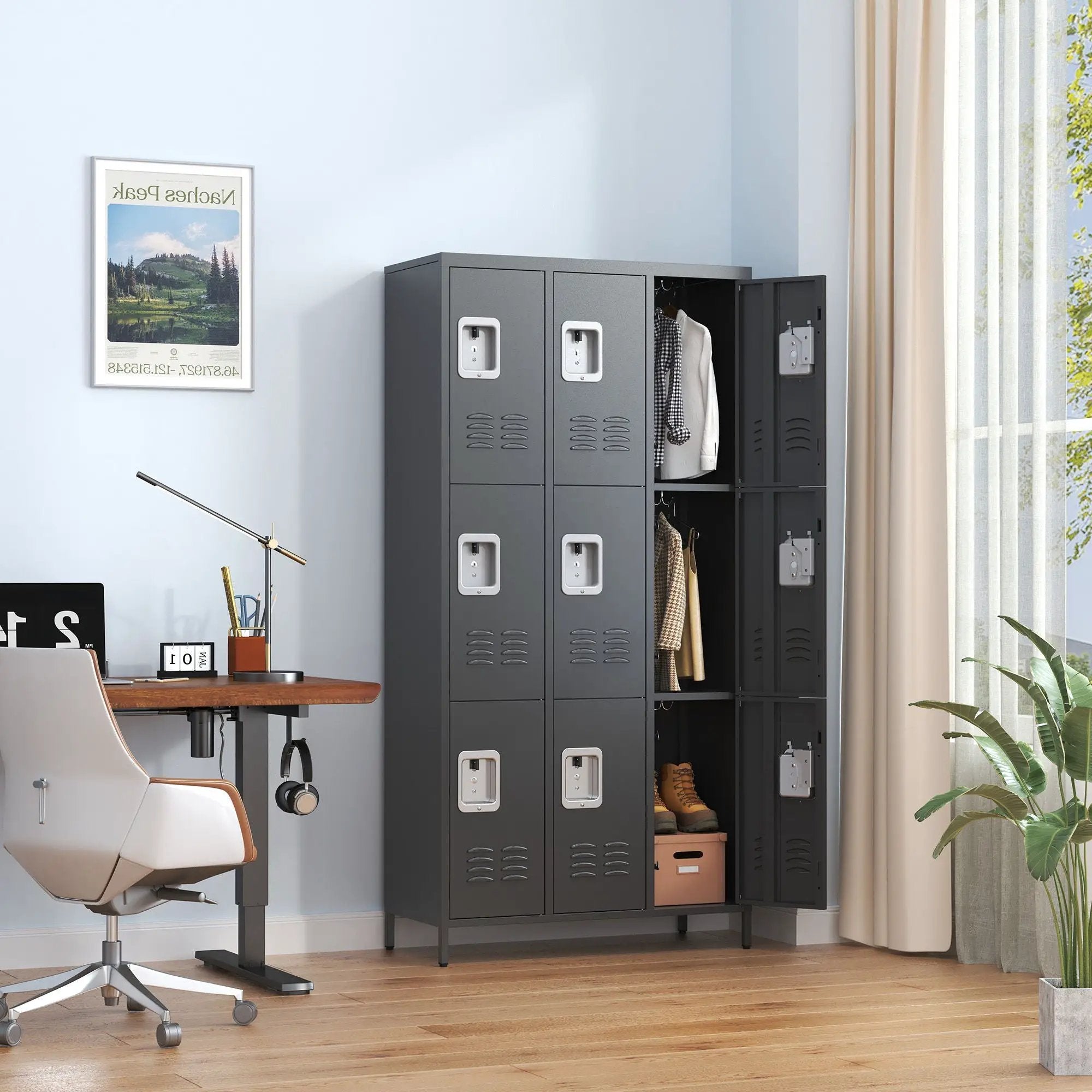 9 Door Lockers With Lock For Secure Storage And - Black