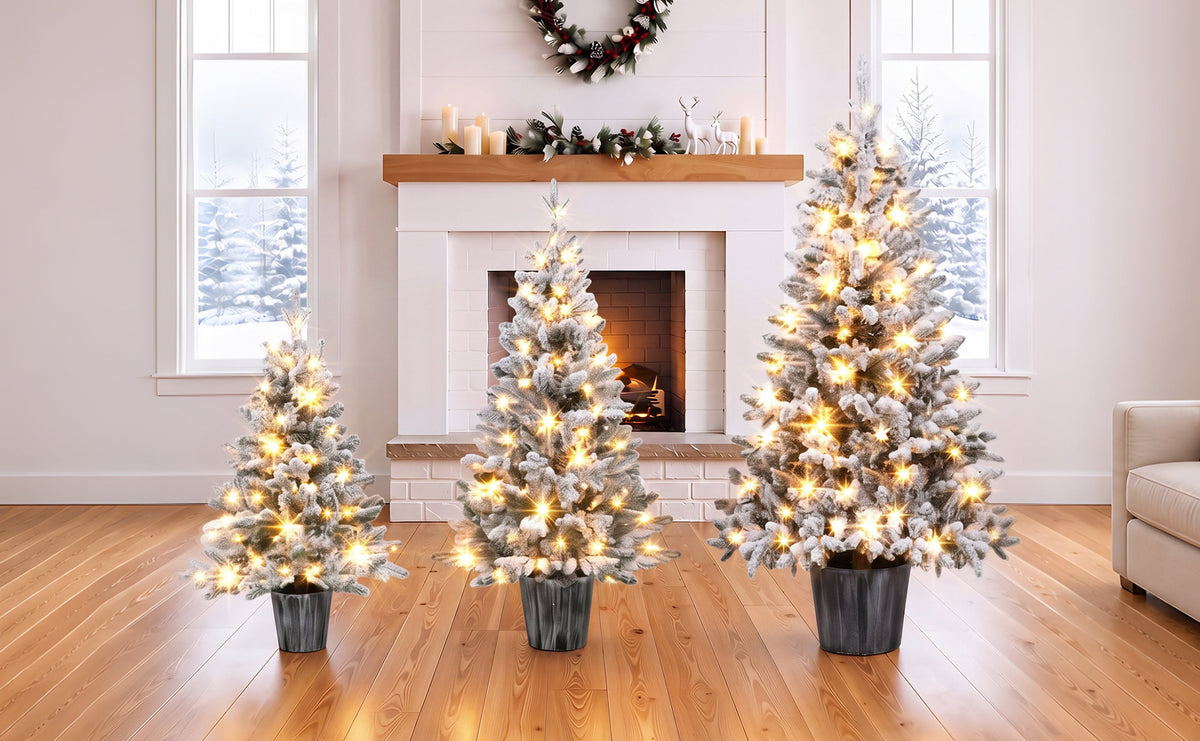 3-Piece Flocked Pre-Lit Christmas Tree Set with Warm White LED Lights - Flocked Finish, photo 9 of 10