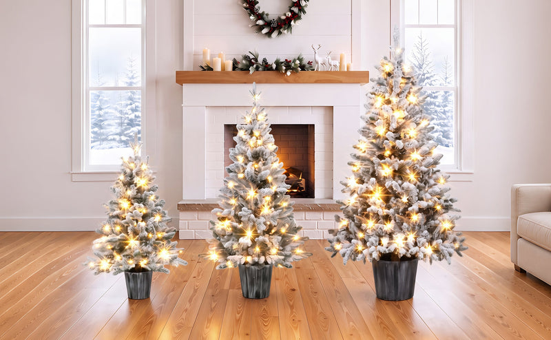 3-Piece Flocked Pre-Lit Christmas Tree Set with Warm White LED Lights - Flocked Finish, photo 9 of 10