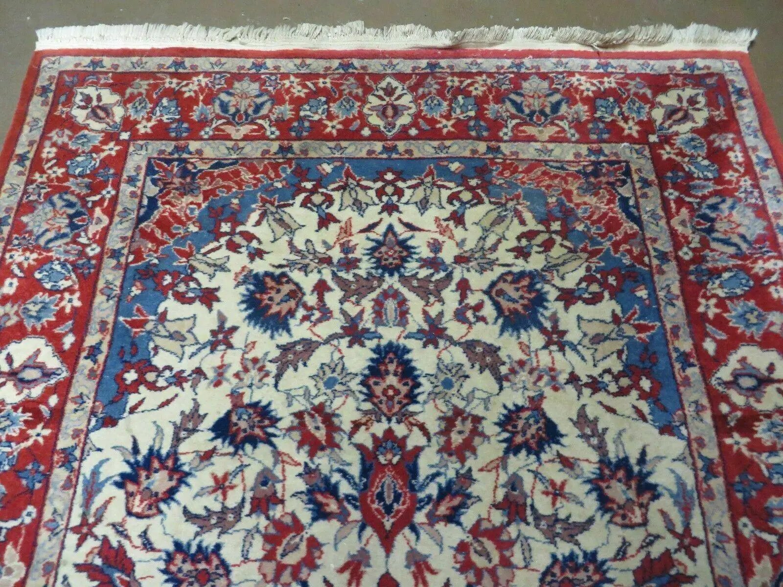 3' X 5' Vintage Handmade Authentic Oriental Floral Medallion Fine Wool Rug Beige Red and Blue Top Quality Veg Dyes by Jewel Rugs