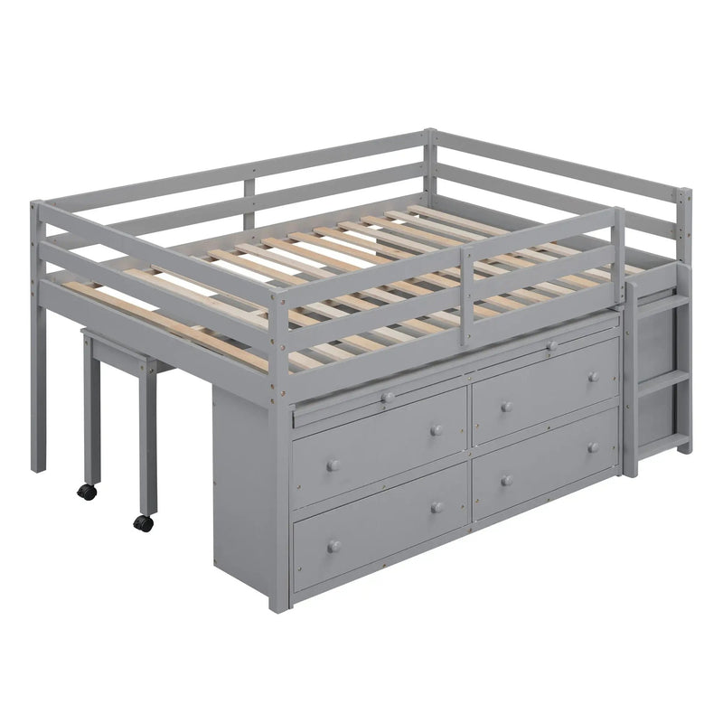 Loft Bed With Retractable Writing Desk And 4 Drawers, With Lateral Portable Desk And Shelves by HouseOfZazla