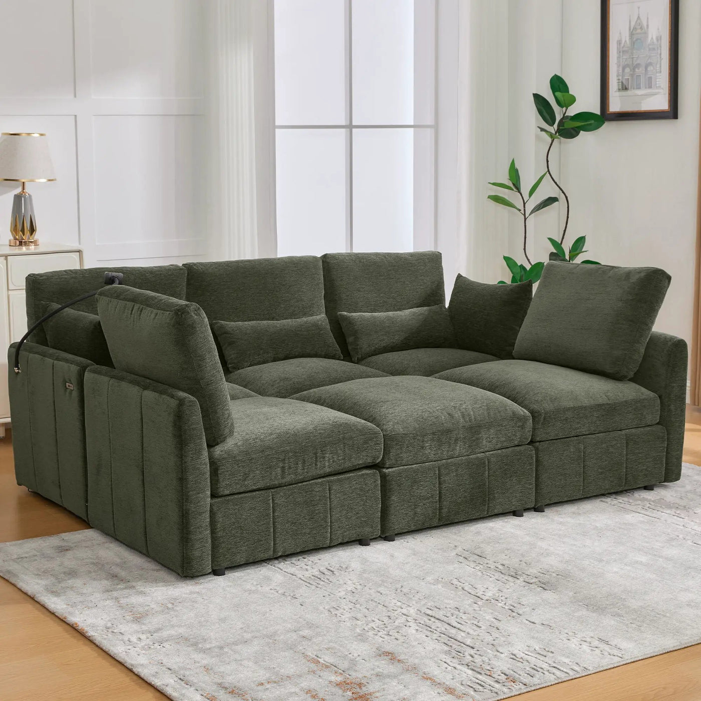 Modern Modular U-Shaped Sofa Bed With Movable Ottoman, USB Ports, Phone Holder by Unique Piece Furniture