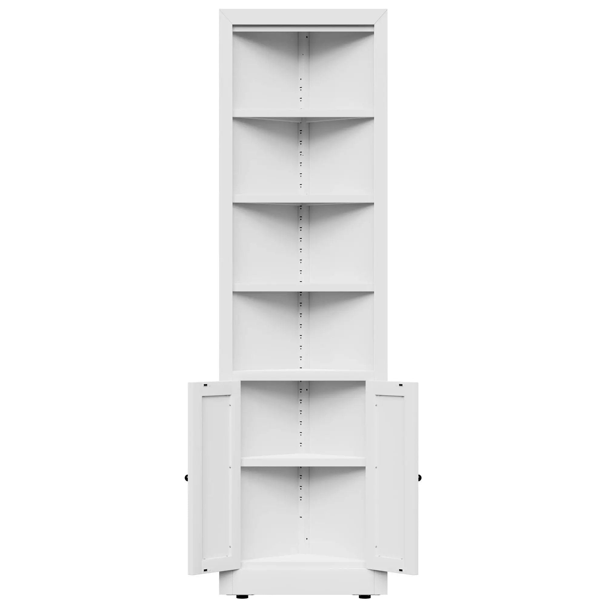 Tall Corner Storage Cabinet With 2 Doors, 5-Tier With Adjustable Shelves, Freestanding - White by HouseOfZazla