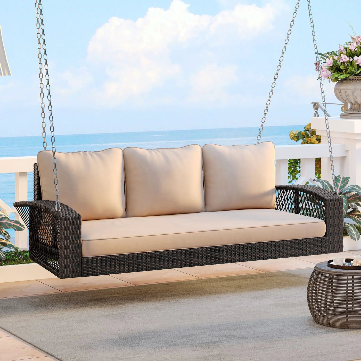 3 Person Large Patio Swing Bench With Cushions For Backyard by HouseOfZazla