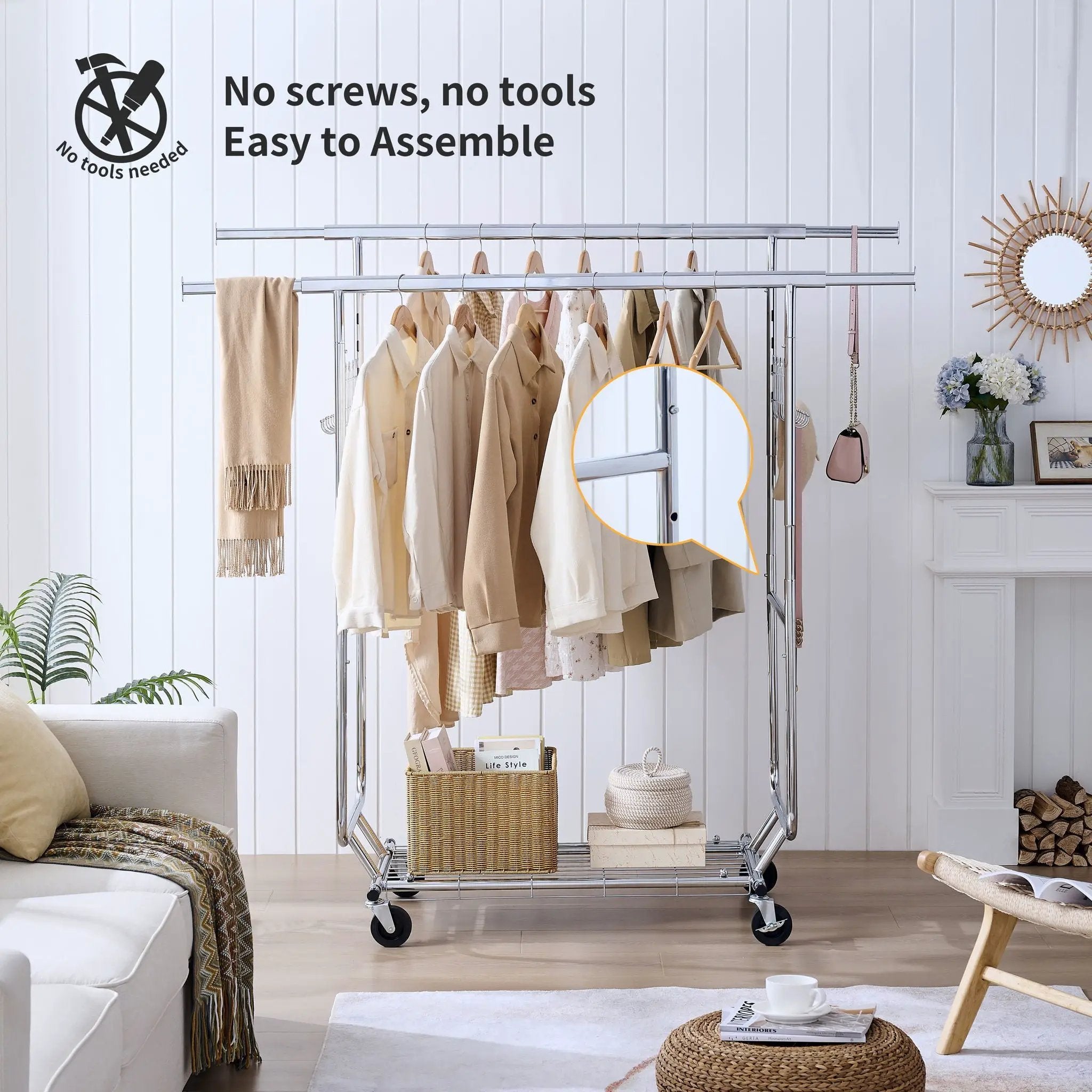 Heavy Duty Double Clothing Garment Rack With Shelves - Silver by HouseOfZazla