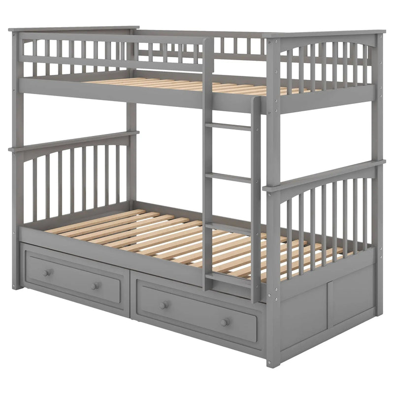 Twin Over Twin Bunk Bed With Drawers, Convertible Beds by Unique Piece Furniture