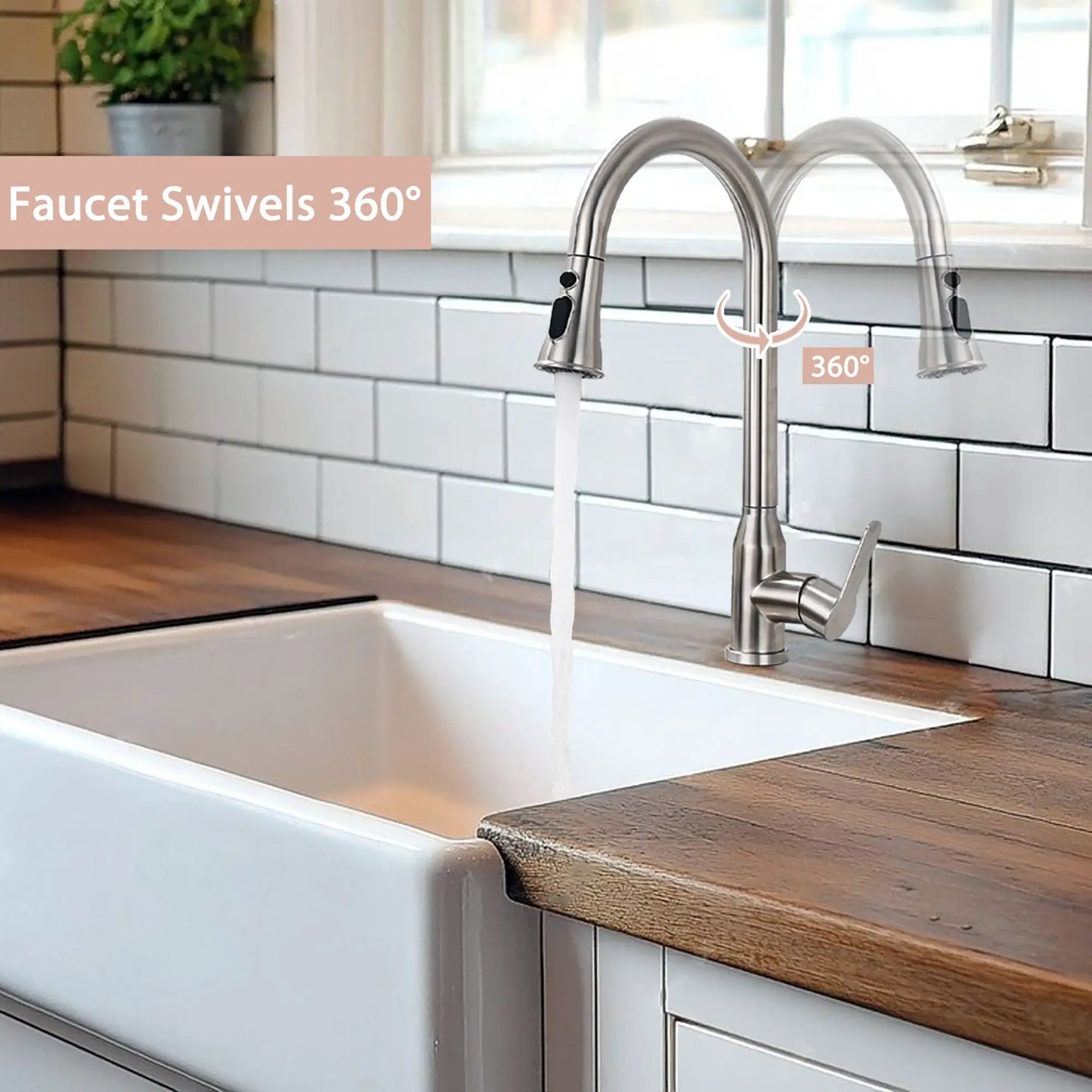Stainless Steel High Arc Kitchen Faucet With Pull Down Sprayer - Brushed Nickel by HouseOfZazla