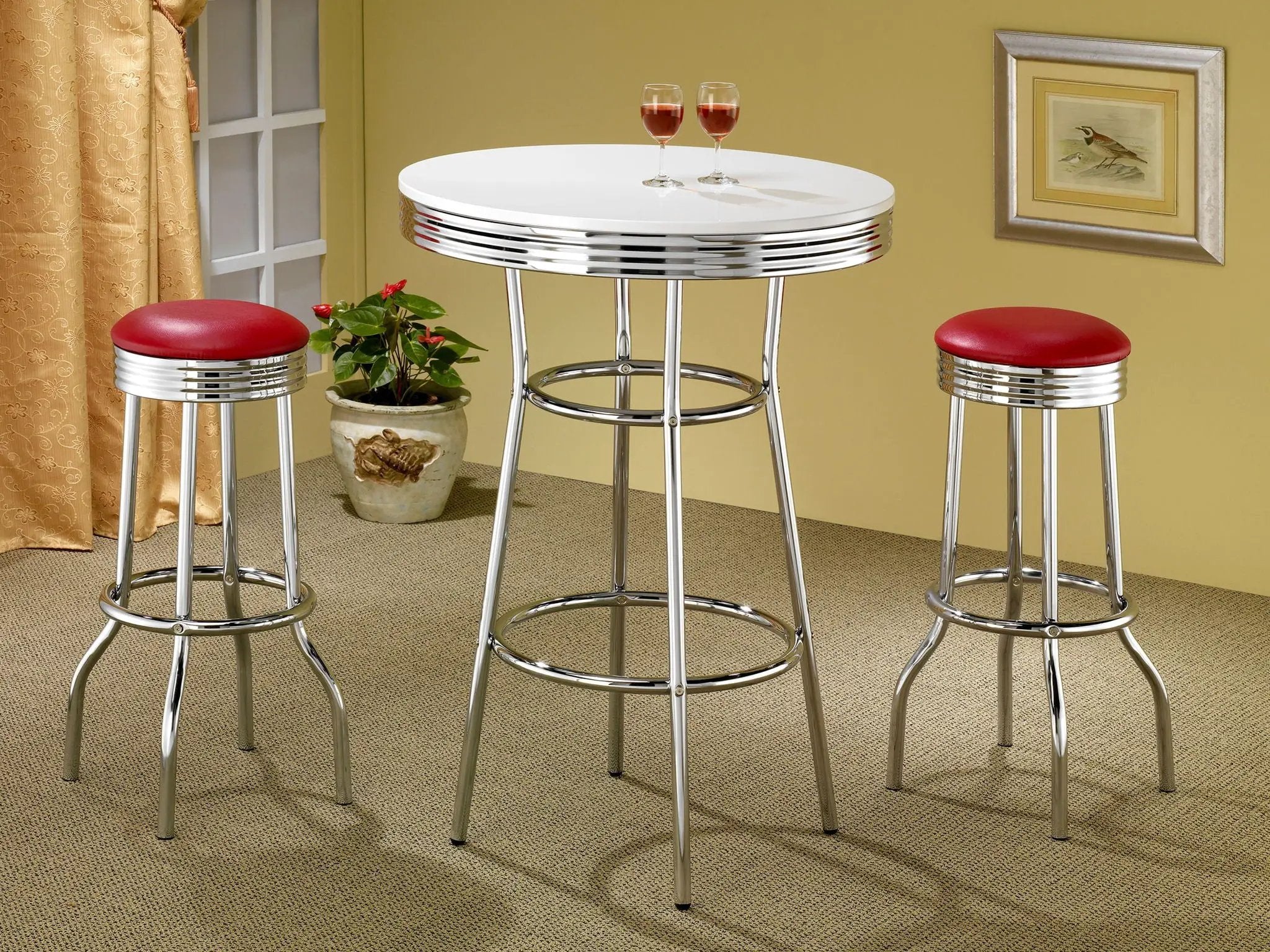 Retro Upholstered Metal Swivel Bar Stool Red (Set of 2) by Unique Piece Furniture