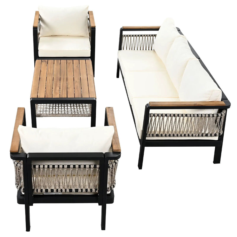 4 Pieces Outdoor Sectional Sofa Set 5 Person Patio Seating Group Outdoor Conversation Set With Cushions And A Coffee Table For Patios by HouseOfZazla