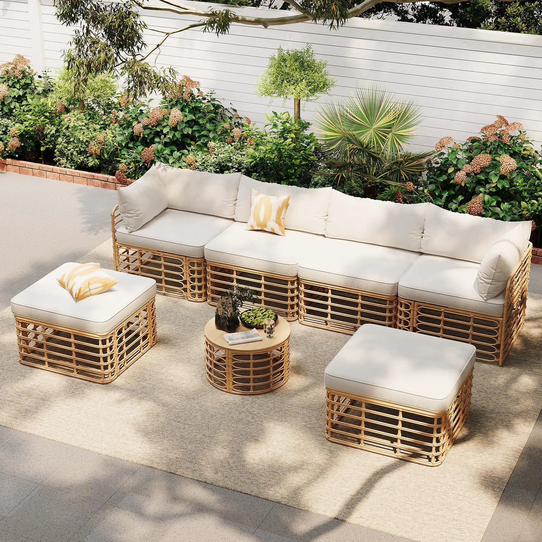 Outdoor Patio Furniture, All-Weather Rattan Sectional Sofa Set With Thick Cushions And Pillows, Freely Combined Conversation Sets For Garden, Backyard, Balcony by Unique Piece Furniture