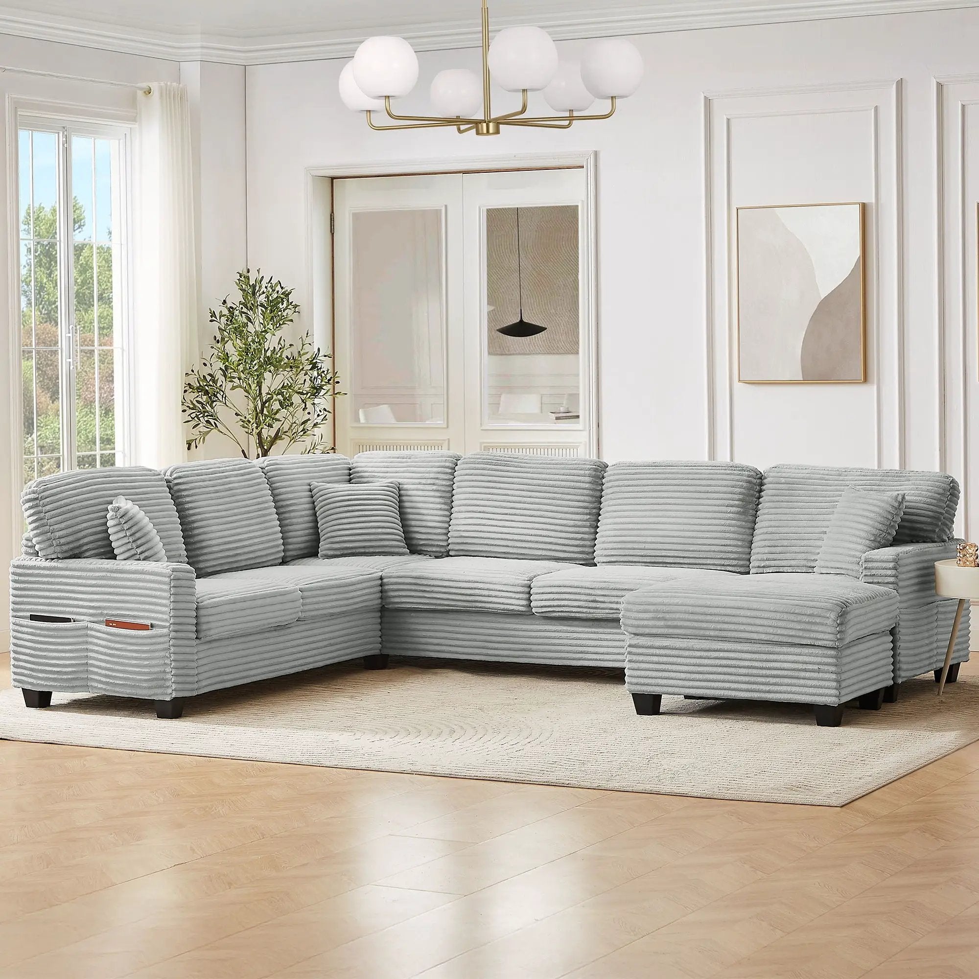 Upholstered U-Shaped Sectional Sofa With Movable Ottoman And Side Storage Pockets by Unique Piece Furniture