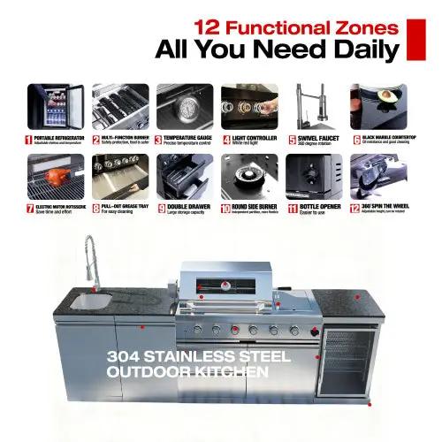 101" 6-Burner 85,000 BTU Outdoor Kitchen Island Grill with Storage Cabinets & Drawers by Chery Industrial