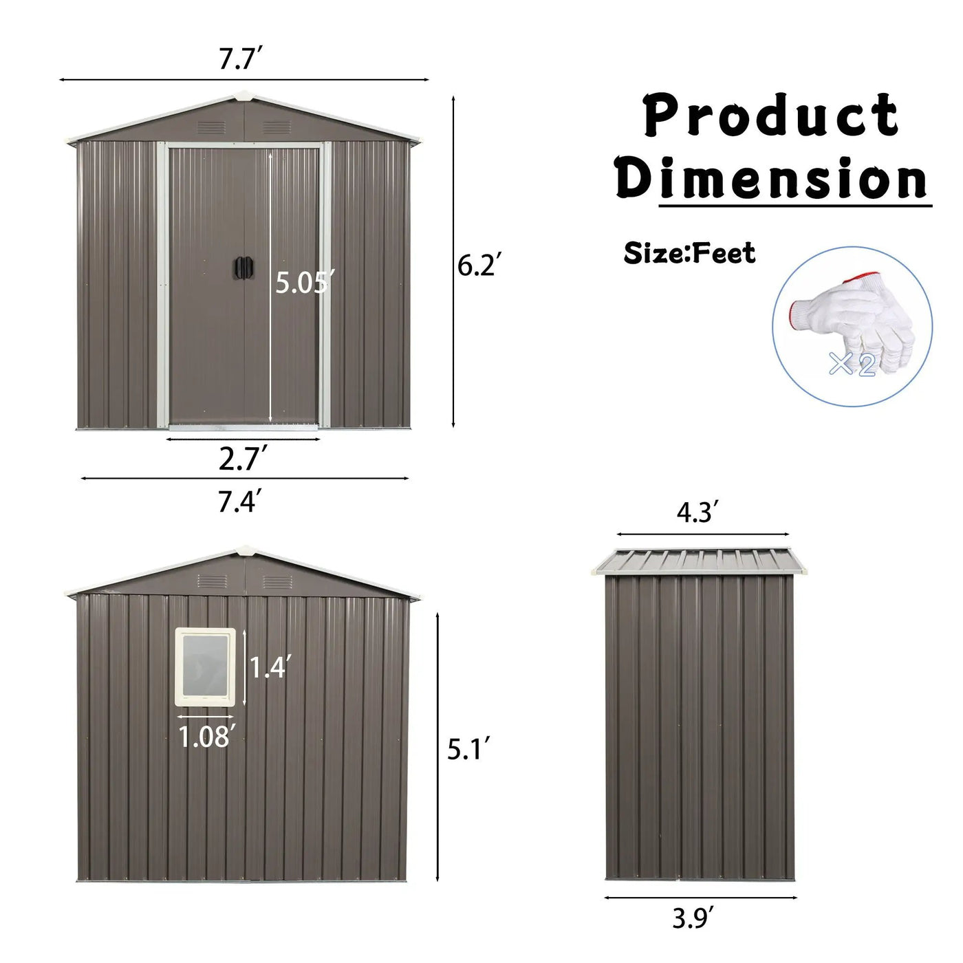 88.98" Outdoor Metal Storage Shed With Window by HouseOfZazla