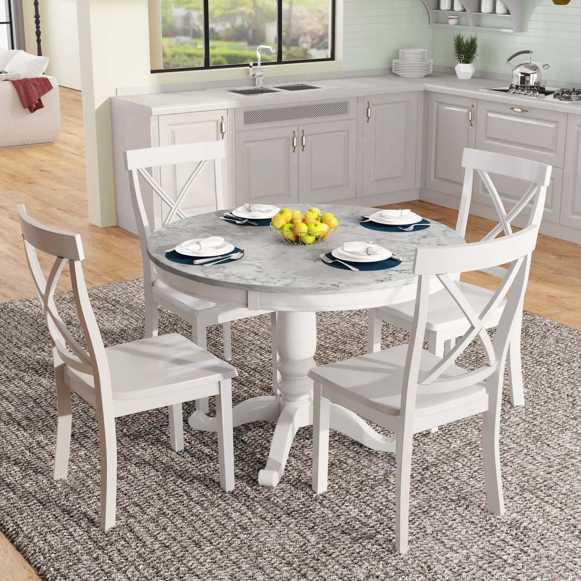 5 Pieces Dining Table And Chairs Set For 4 Persons, Kitchen Room Solid Wood Table With 4 Chairs by HouseOfZazla