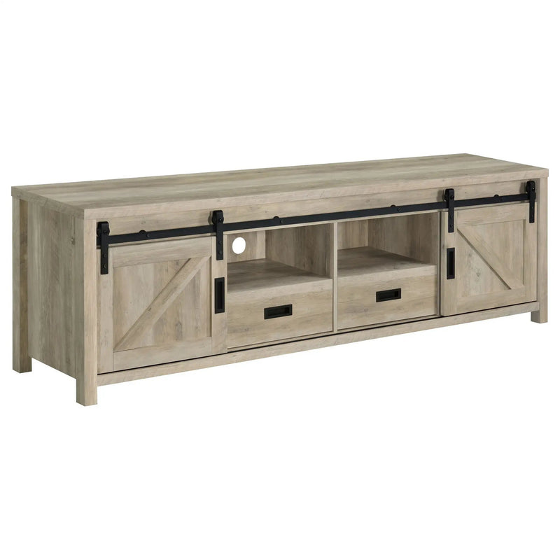 Madra 2-door Engineered Wood 79-inch TV Stand Distressed Pine by Unique Piece Furniture