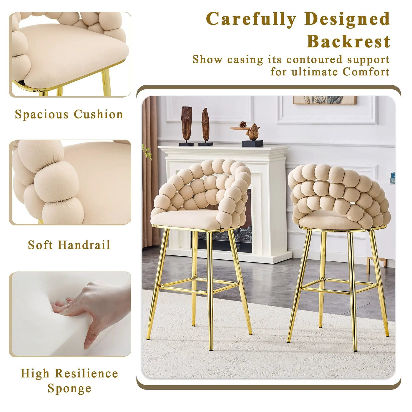 Bubble, Ball Chain Tufted Bar Chairs For Kitchen Island & Home Bar (Set of 2) by HouseOfZazla