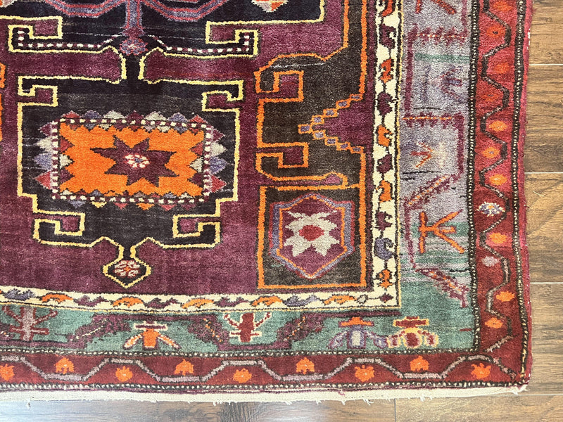 Persian Tribal Rug 5x6, Persian Nahavand Rug, Purple, Geometric Vintage Wool Handmade Carpet by Jewel Rugs