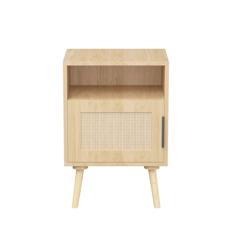 Nightstand Side Table with Door and Open Shelf for Bedroom - Oak by HouseOfZazla