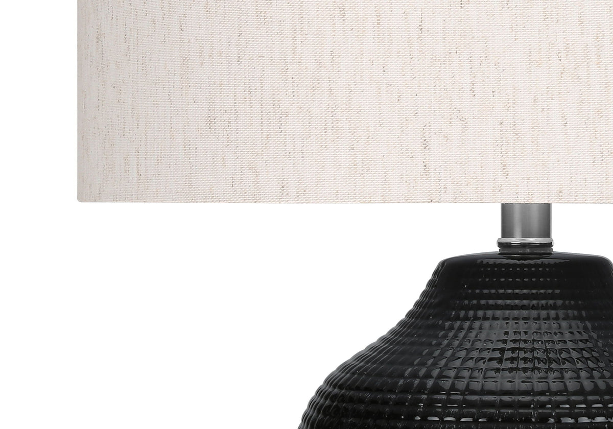 Contemporary Black Ceramic Table Lamp with 3-Way Switch - Ivory Linen Shade, photo 3 of 4