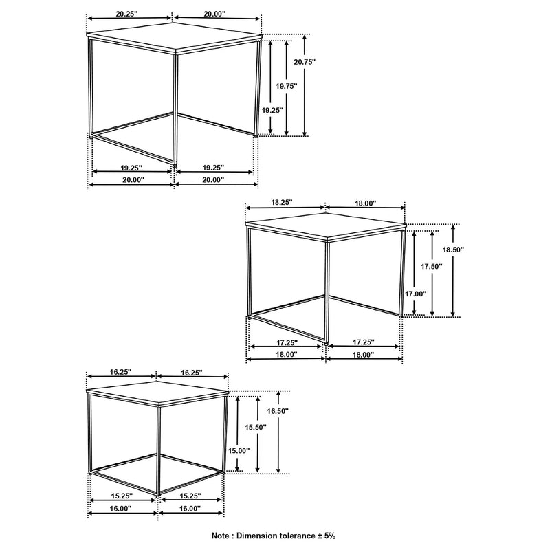 Belcourt 3-piece Square Nesting Tables Natural and Black by Unique Piece Furniture
