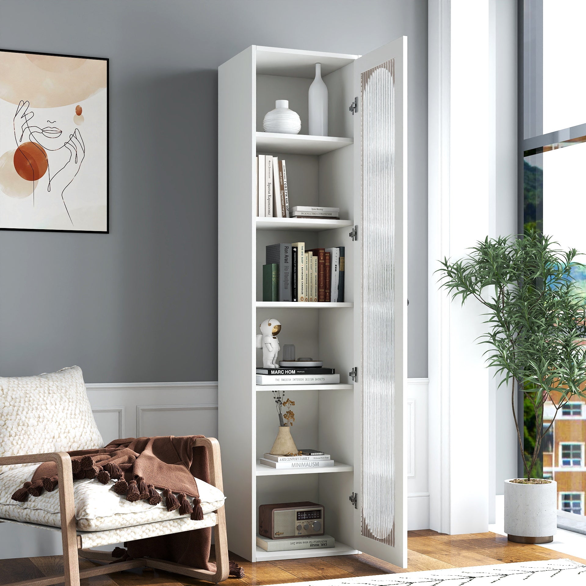 Tall Display Cabinet & Bookshelf with Glass Door by HouseOfZazla