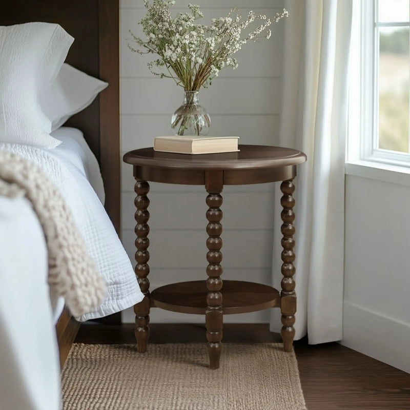 Philippe - Round End Table With Shelf - Brown by HouseOfZazla